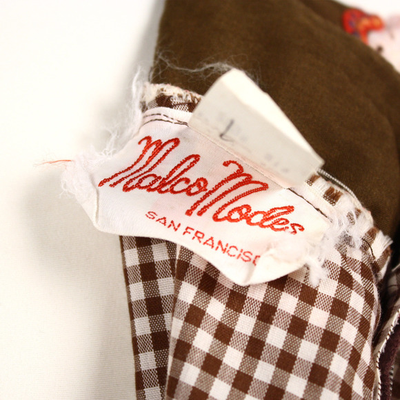 Vintage Malco Modes Prairie Dress Brown White Check Ric Rac Eyelet Trim Size 14 - Picture 7 of 9